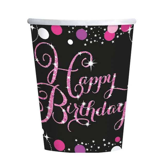 Geburtstagsbecher Happy Birthday Rosa Karton 266ml 8 Stück