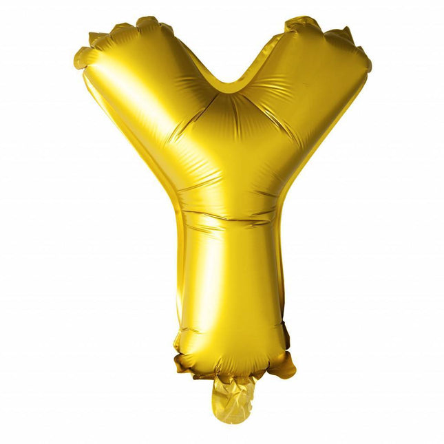 Folienballon Buchstabe Y Gold 41cm mit Strohhalm