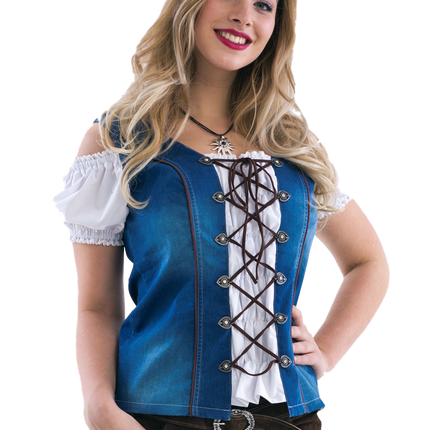 Weiß Blaue Bluse Damen Trachtenmieder