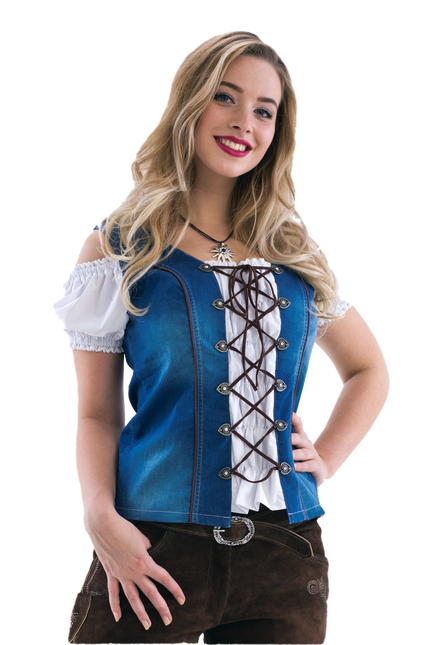 Weiß Blaue Bluse Damen Trachtenmieder