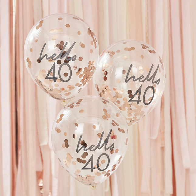 Rose Gold Konfetti Ballons 40 Jahre 30cm 5Stk