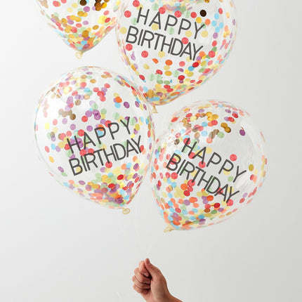 Regenbogen Happy Birthday Konfetti Luftballons 30cm 5Stück