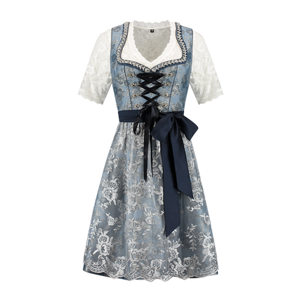 Blau Silber Dirndl Kleid Oktoberfest Damen 2 Stück