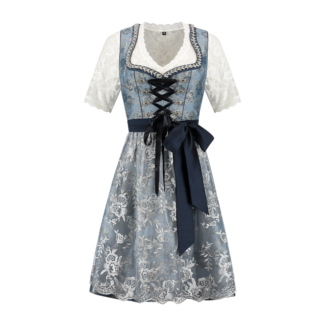 Blau Silber Dirndl Kleid Oktoberfest Damen 2 Stück