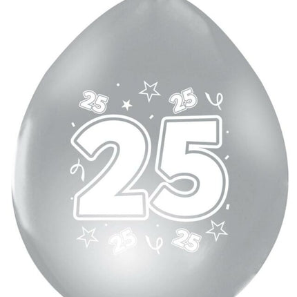 Silberne Ballons 25 Jahre Metallisch Doppelseitig 30cm 8Stk.