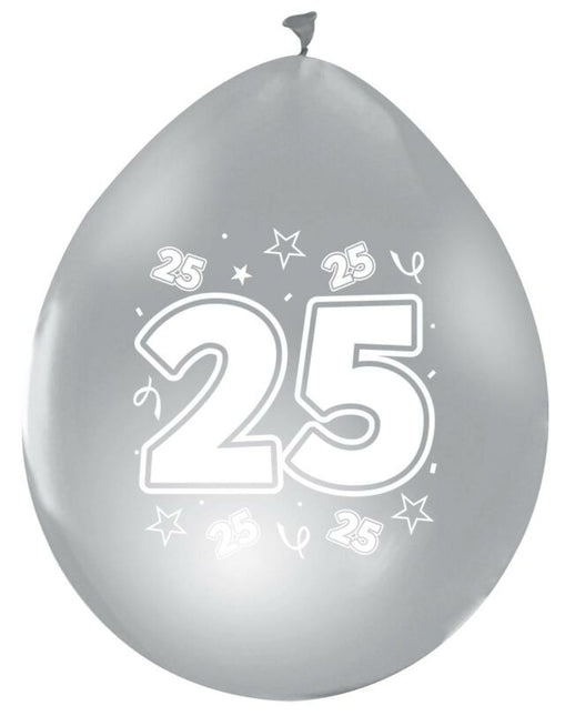 Silberne Ballons 25 Jahre Metallisch Doppelseitig 30cm 8Stk.