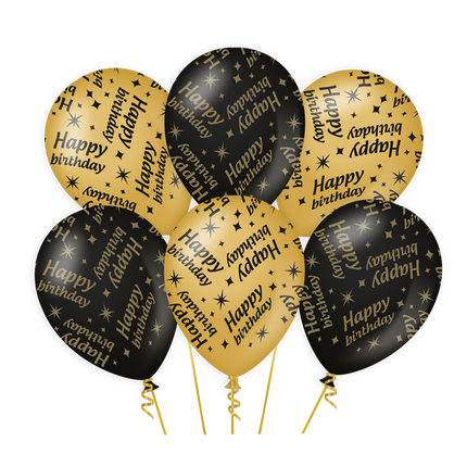 Luftballons Happy Birthday Gold Schwarz 30cm 6 Stk.