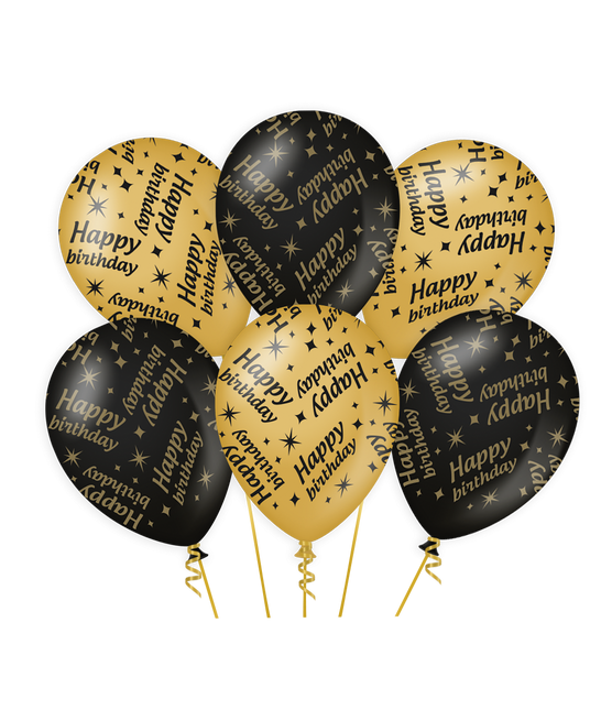 Luftballons Happy Birthday Gold Schwarz 30cm 6 Stk.