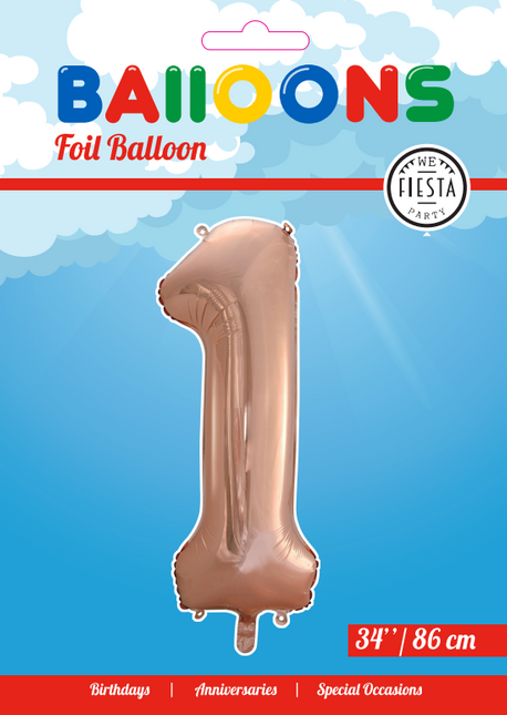 Folienballon Figur 1 Rose Gold XL 86cm leer