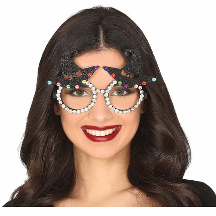 Halloween-Brille Hexenhut Glitzer