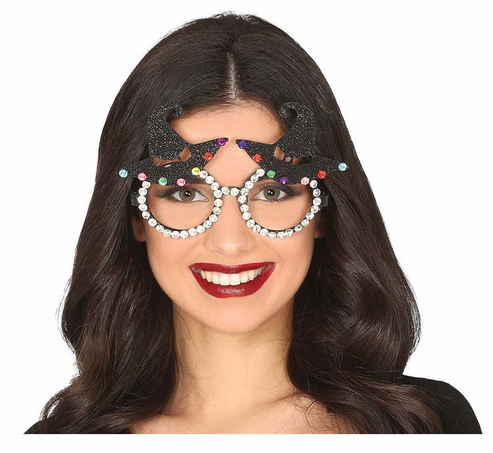 Halloween-Brille Hexenhut Glitzer