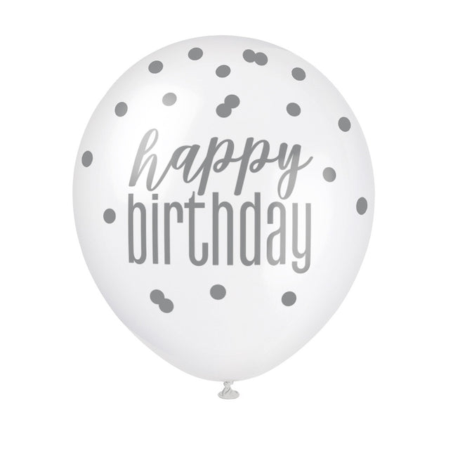 Geburtstagsballons Happy Birthday Dots Schwarz 30cm 6 Stk.