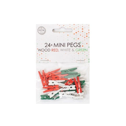 Mini Pegs Holz Rot Weiß Grün 24Stück