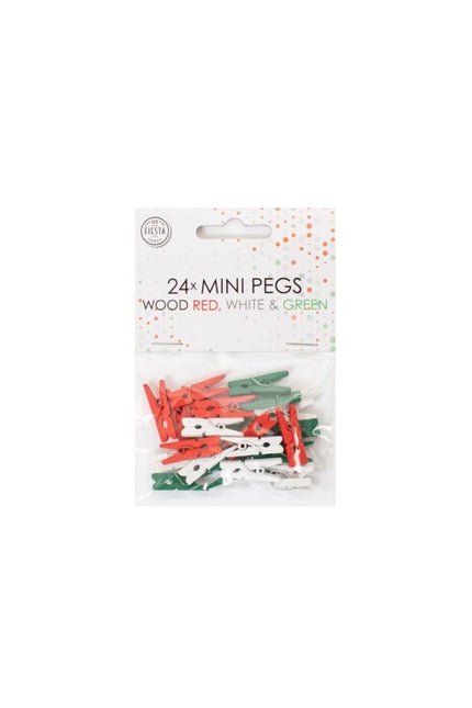 Mini Pegs Holz Rot Weiß Grün 24Stück