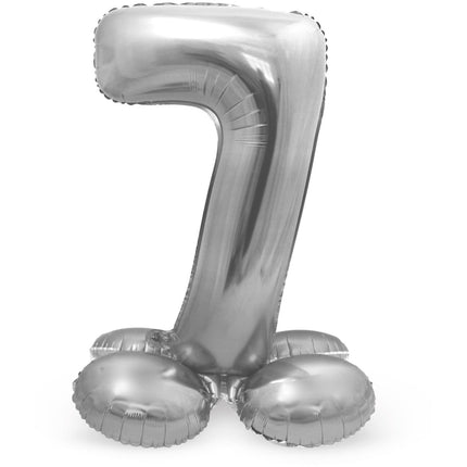 Folienballon Figur 7 Silber mit Ständer 72cm