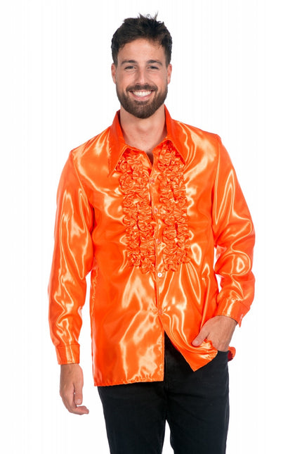 Disco Bluse Rüschen Dunkelorange