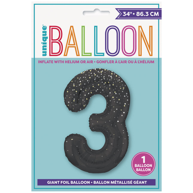 3 Jahre Figur Ballon Black Dots 86cm