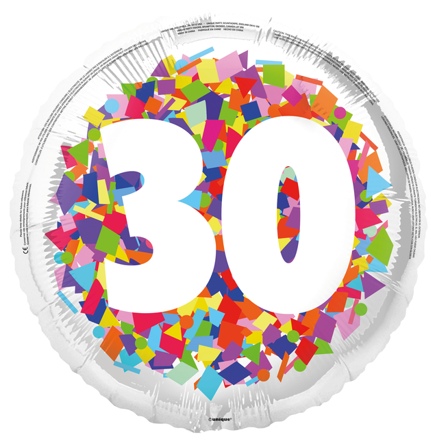 30 Jahre Helium Ballon Konfetti Leer 45cm