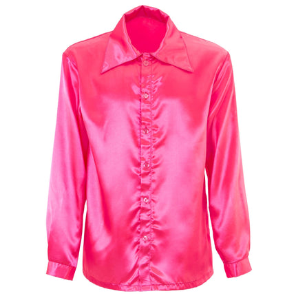 Disco 70S Bluse Rosa Herren Satin