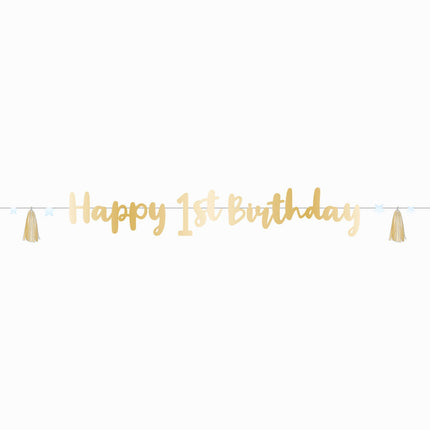 Buchstabengirlande 1 Jahr Happy Birthday Blau Gold 1,8m