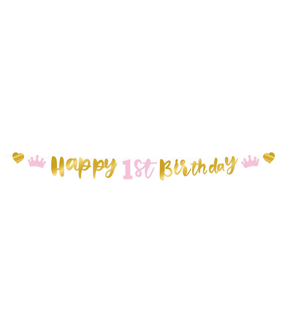 Alles Gute zum 1. Geburtstag Letterslinger Gold Pink