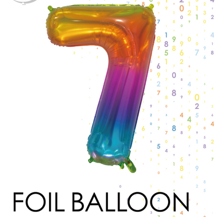 Folienballon Figur 7 Regenbogen Transparent 66cm