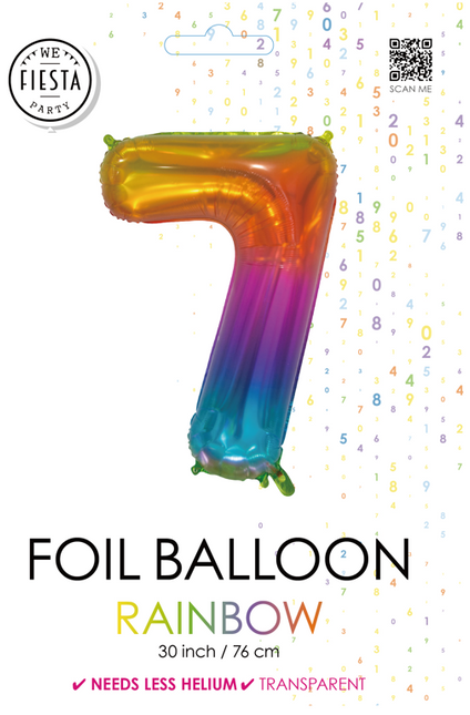 Folienballon Figur 7 Regenbogen Transparent 66cm