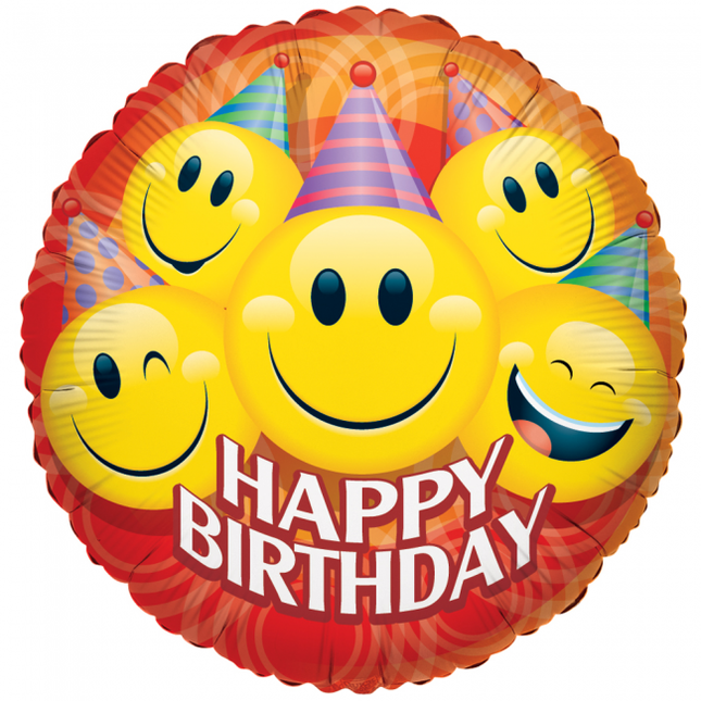 Heliumballon Happy Birthday Smileys Party 91cm leer