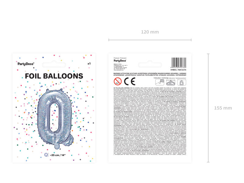 Folienballon Buchstabe Q Holographisch Leer 35cm