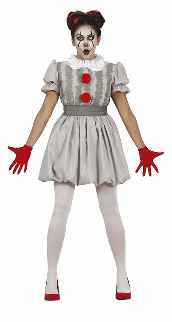 Horror Clown Halloween Kostüm Damen Grau