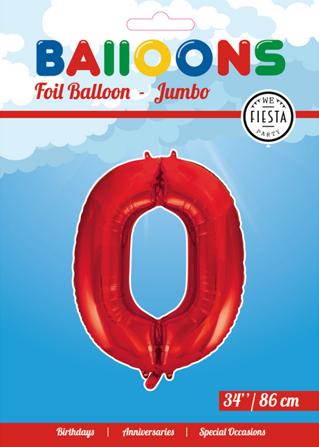 Folienballon Figur 0 Rot XL 86cm leer