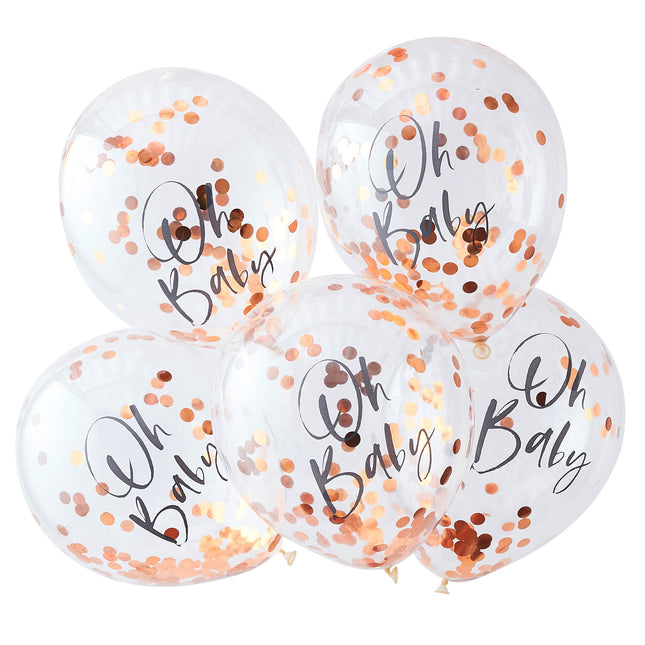 Rose Gold Konfetti Ballons Oh Baby 30cm 5Stk.