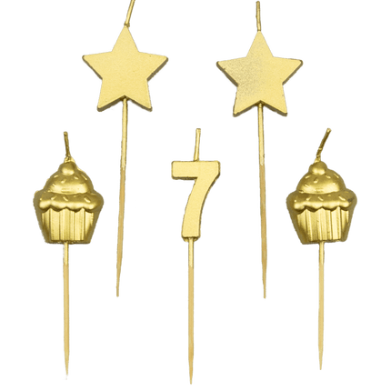 Kerzen 7 Jahre Cupcake Gold 17,5cm