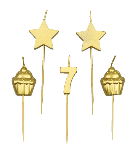 Kerzen 7 Jahre Cupcake Gold 17,5cm