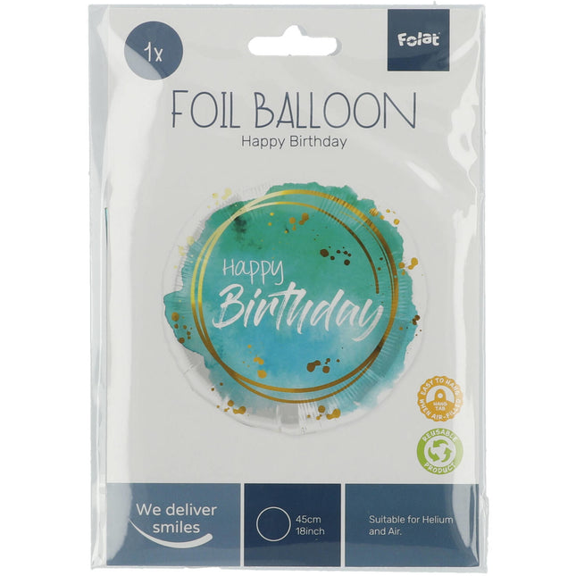 Heliumballon Happy Birthday Türkis Leer 45cm