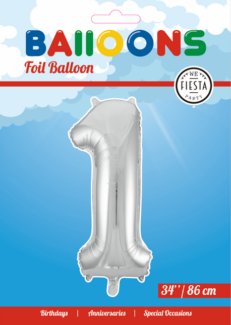 Folienballon Figur 1 Silber XL 86cm leer