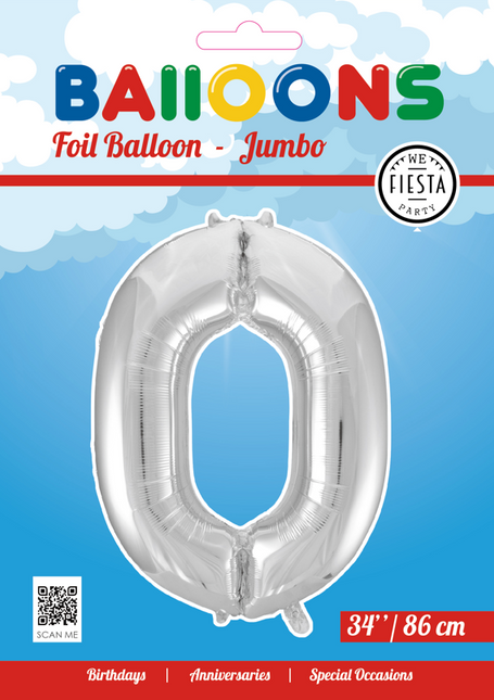 Folienballon Figur 0 Silber XL 86cm leer