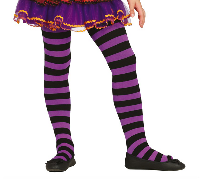 Halloween Strumpfhose Kind Schwarz Flieder Gestreift