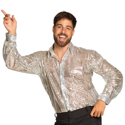 Disco Bluse Silber Männer Glitzer