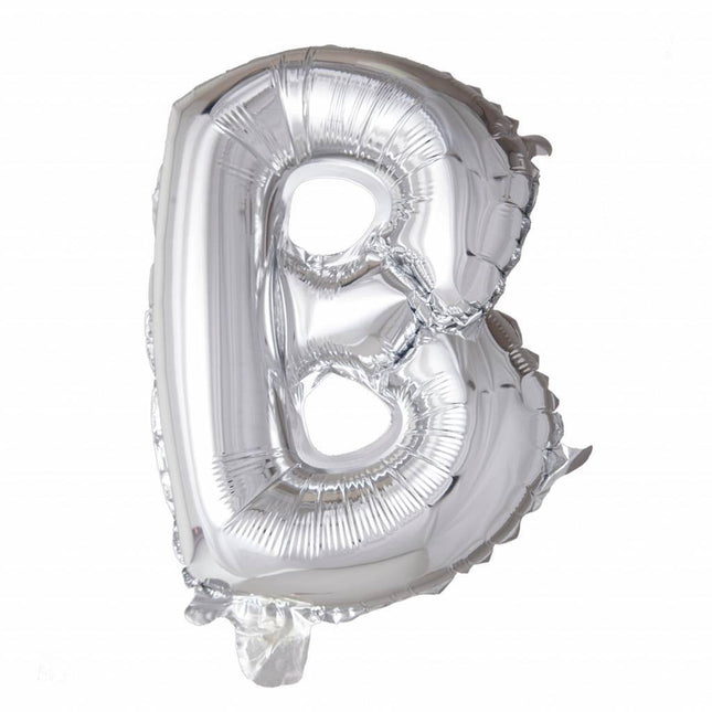 Folienballon Buchstabe B Silber 41cm mit Strohhalm