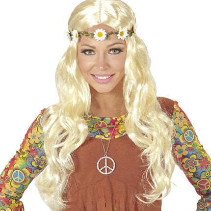 Hippie 60S Perücke Blond mit geblümtem Haarband