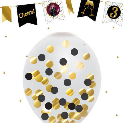 Konfetti Ballons Gold Schwarz 30cm 5Stück