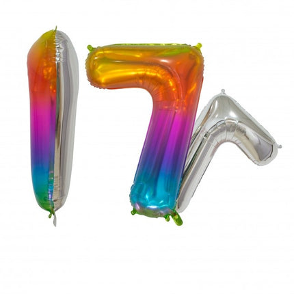 Folienballon Figur 7 Regenbogen Transparent 66cm