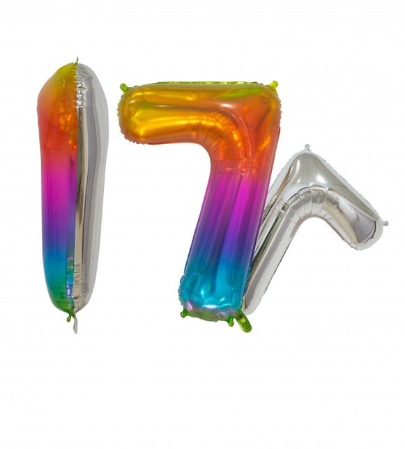 Folienballon Figur 7 Regenbogen Transparent 66cm