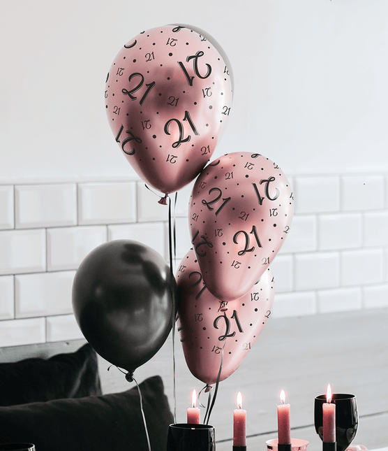 Ballons Glückwünsche Rosa Schwarz 30cm 8Stk