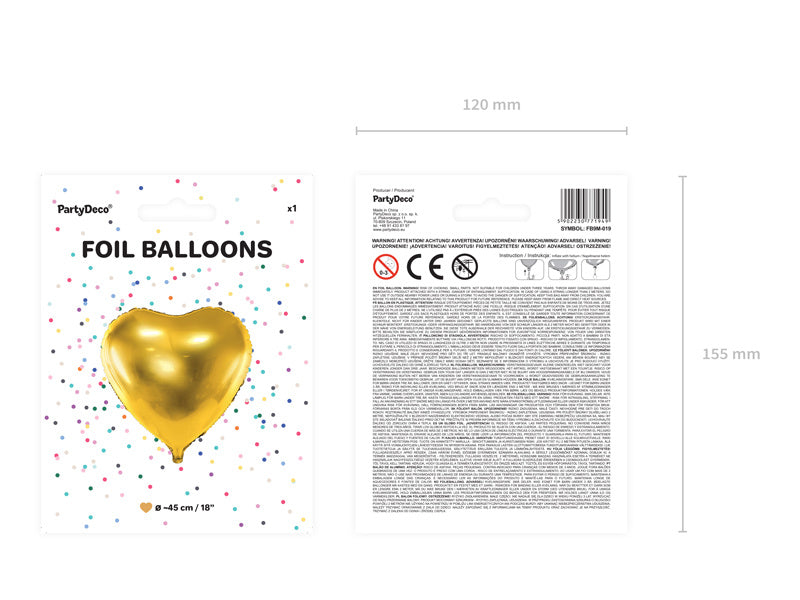 Helium Ballon Herz Gold Leer 45cm