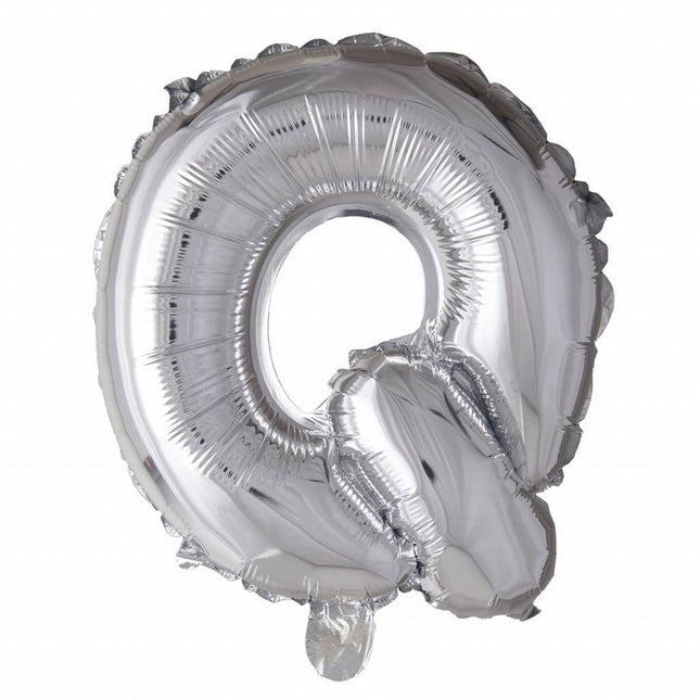 Folienballon Buchstabe Q Silber 41cm mit Strohhalm