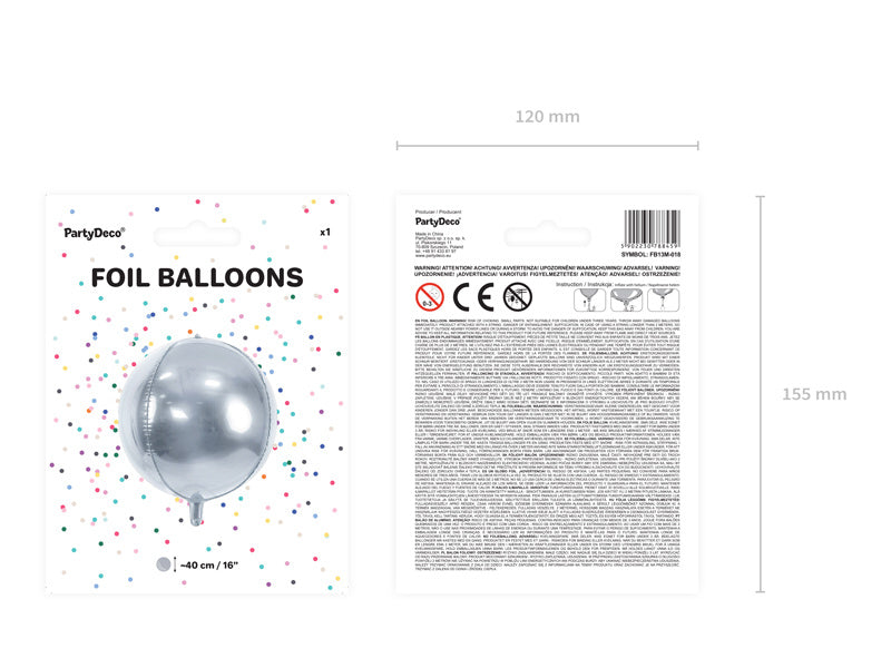 Helium Ballon Rund Silber Leer 40cm