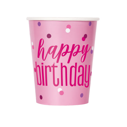 Happy Birthday Becher Rosa 266ml 8 Stück