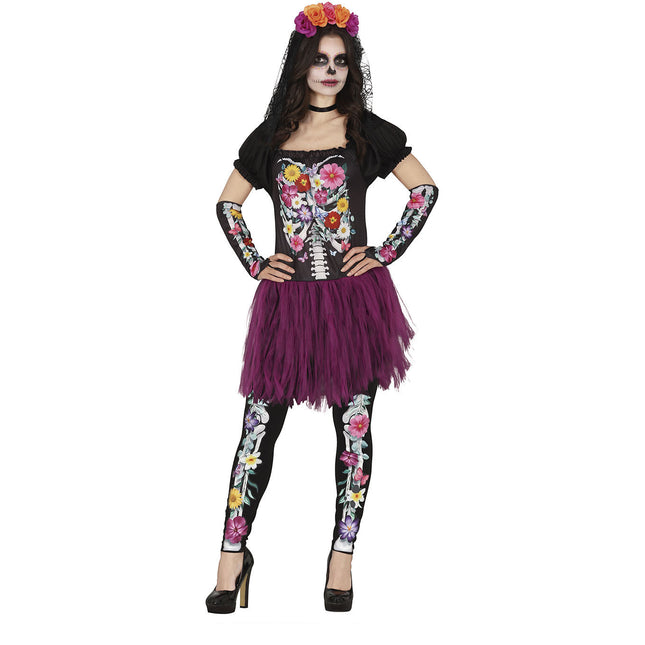 Skelett Halloween Kostüm Damen Tutu Blumen